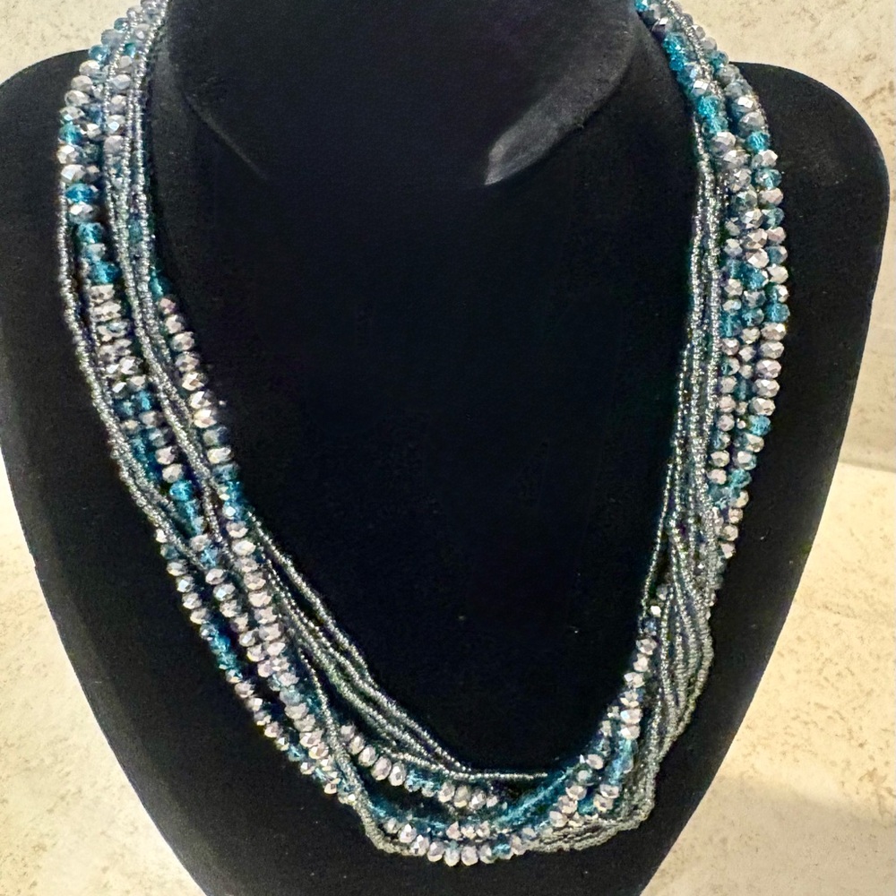 Vintage Premier Designs Seaside Multi Strand Glass Crystal Bead Choker Necklace